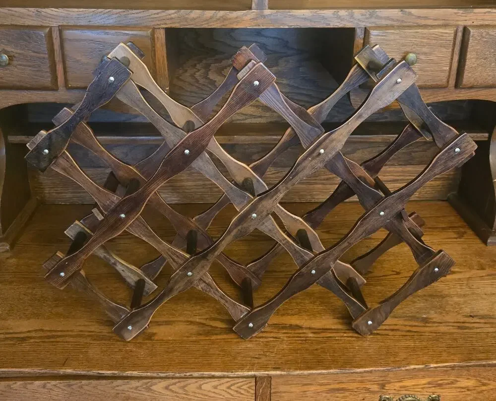 Vintage Mid Century Modern Folding Accordion Solid Wood Wine Rack MCM 10 Bottles